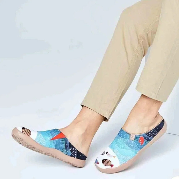 Uin Mens Happy Fish Painted Canvas Slip on Shoes Multicolored Sz 11 - Picture 3 of 13